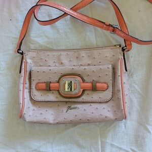 Guess crossbody purse, Ostrich pattern,  9" x 6"